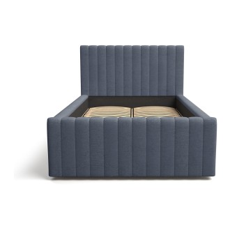 Lit simple ELORIA 120x200 bleu ardoise avec tête de lit capitonnée