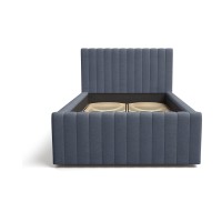 Lit simple ELORIA 120x200 bleu ardoise avec tête de lit capitonnée
