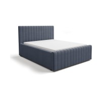 Lit double ELORIA 140x200 bleu ardoise avec tête de lit capitonnée