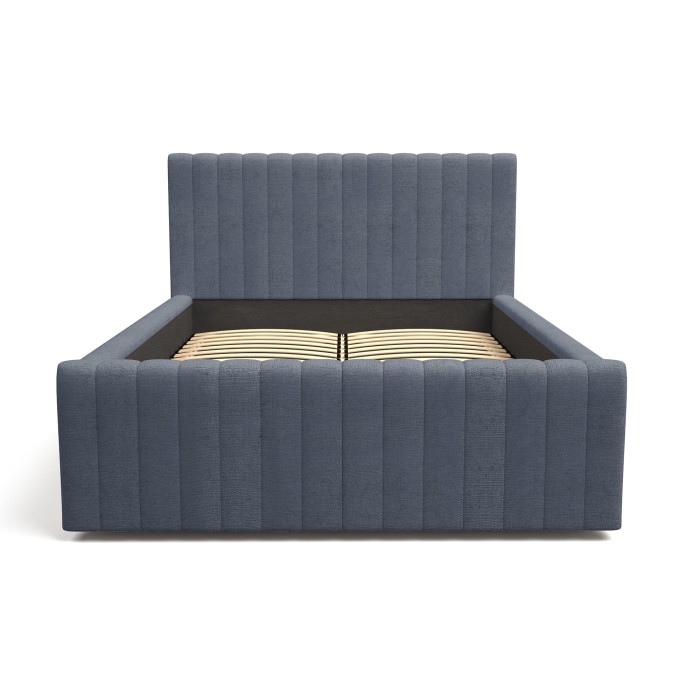 Lit double ELORIA 140x200 bleu ardoise avec tête de lit capitonnée