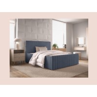 Lit double ELORIA 140x200 bleu ardoise avec tête de lit capitonnée