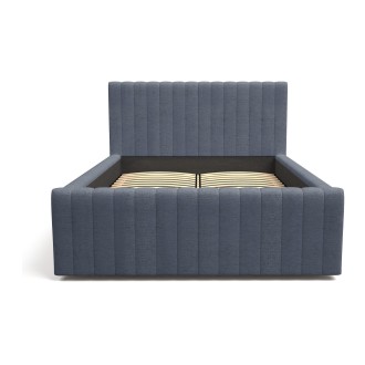 Lit ELORIA 140x200 bleu ardoise avec tête de lit capitonnée et sommier inclus