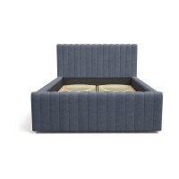 Lit ELORIA 140x200 bleu ardoise avec tête de lit capitonnée et sommier inclus