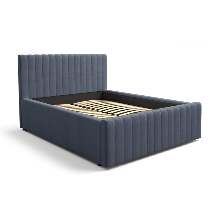 Lit ELORIA 140x200 bleu ardoise avec tête de lit capitonnée et sommier inclus