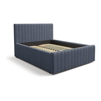 Lit ELORIA 140x200 bleu ardoise avec tête de lit capitonnée et sommier inclus