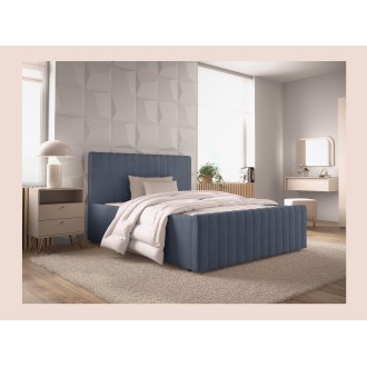 Lit ELORIA 140x200 bleu ardoise avec tête de lit capitonnée et sommier inclus