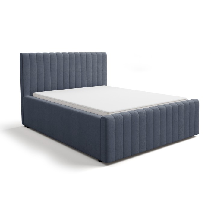 Lit ELORIA 140x200 bleu ardoise avec tête de lit capitonnée et sommier inclus