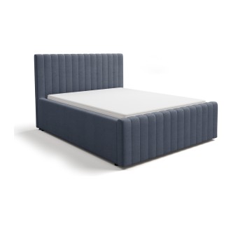 Lit ELORIA 140x200 bleu ardoise avec tête de lit capitonnée et sommier inclus
