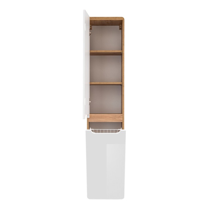 Colonne salle de bain ERBANO – Chêne clair et blanc brillant – H170 cm – 2 portes – À suspendre